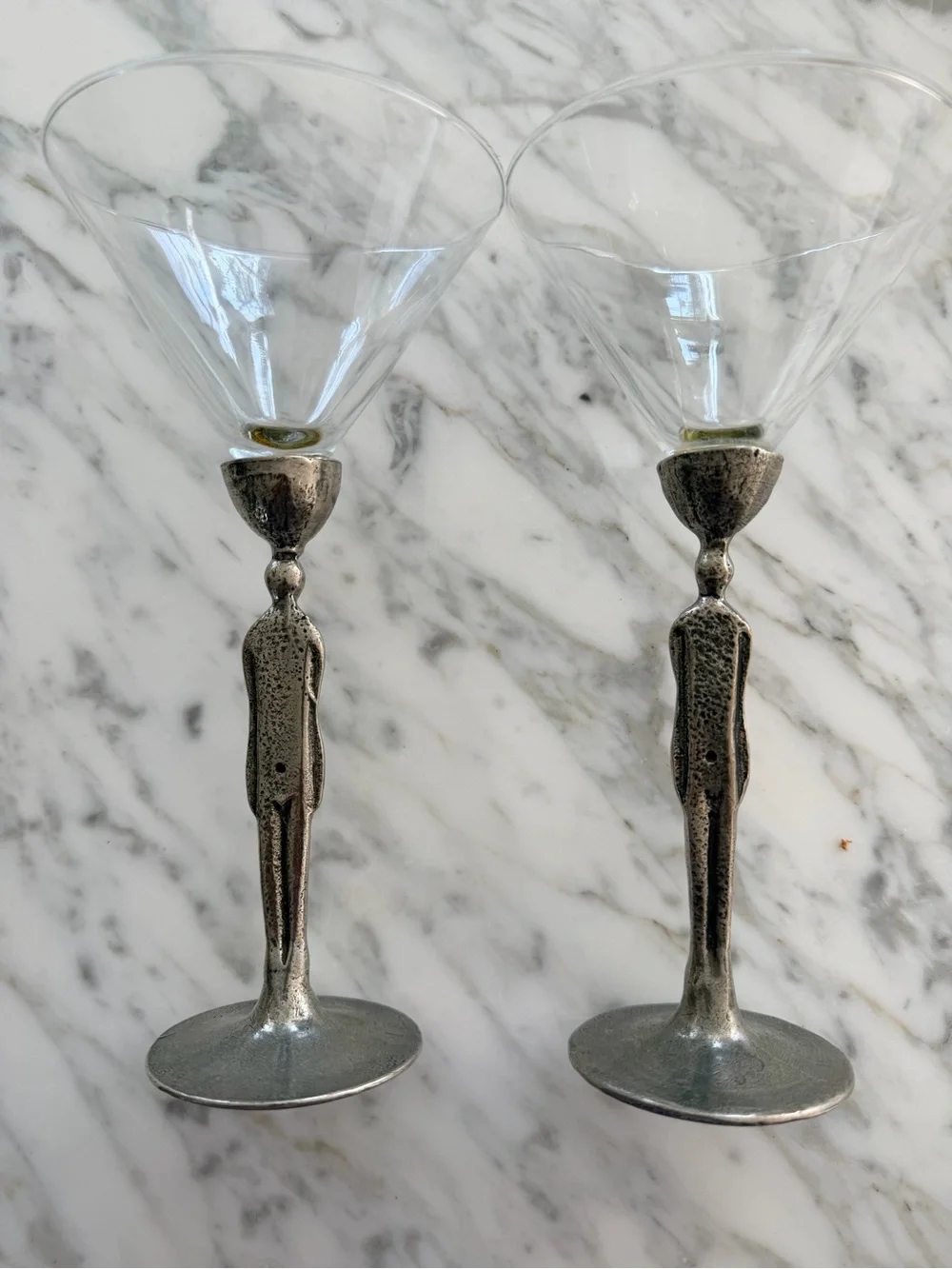 Patrick Meyer Brutalist Pewter Male Figure Martini Glasses – Set of 2